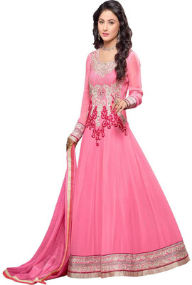 

Chatri Fashions Georgette Embroidered Semi-stitched Salwar Suit Dupatta Material, Pink