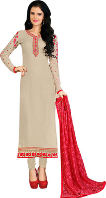 

Shreeji Fashion Georgette Embroidered Semi-stitched Salwar Suit Dupatta Material, Cream