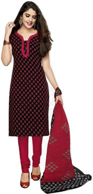 

Shree Ganesh Cotton Floral Print Salwar Suit Dupatta Material(Un-stitched), Black red