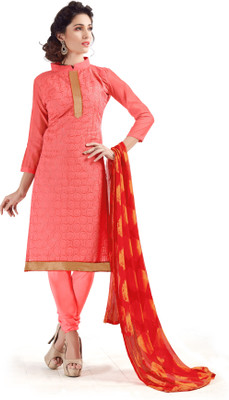 

Jiya Chanderi Self Design, Embroidered Salwar Suit Dupatta Material(Un-stitched), Pink;red;white