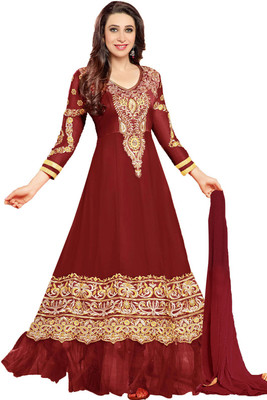 

Vandv Shop Georgette Self Design Semi-stitched Salwar Suit Dupatta Material, Brown