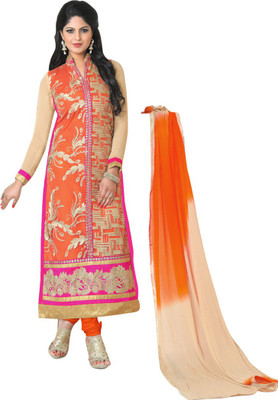 

Araja Georgette Embroidered Semi-stitched Salwar Suit Dupatta Material, Orange