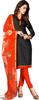 

Jiya Silk Self Design Salwar Suit Dupatta Material(Un-stitched), Black;orange