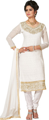 

Jiya Chanderi Self Design Dress/Top Material(Un-stitched), White