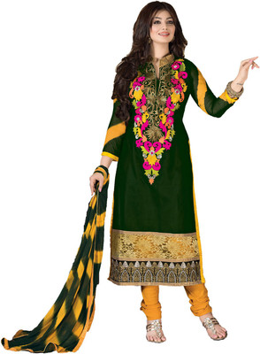 

Party Wear Dresses Cotton Embroidered Semi-stitched Salwar Suit Dupatta Material, Green