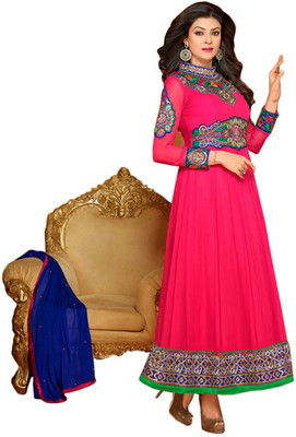 

Indian Wear Online Georgette Embroidered Semi-stitched Salwar Suit Dupatta Material, Pink