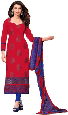 

GoAavaran Cotton Embroidered Salwar Suit Dupatta Material(Un-stitched), Red blue