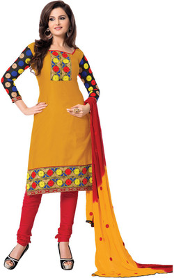 

Indian Wear Online Georgette Embroidered Semi-stitched Salwar Suit Dupatta Material, Yellow