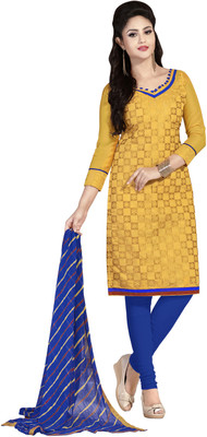 

Jiya Chanderi Self Design, Embroidered Salwar Suit Dupatta Material(Un-stitched), Blue;yellow