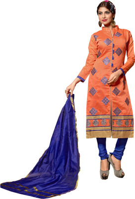 

Jiya Chanderi Self Design, Embroidered Salwar Suit Dupatta Material(Un-stitched), Blue;orange
