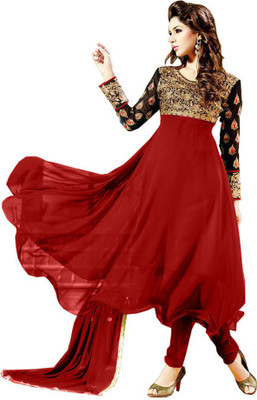 

Parishi Fashion Georgette Embroidered Dress/Top Material(Un-stitched), Red
