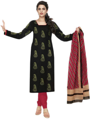 

Shree Ganesh Cotton Printed Salwar Suit Dupatta Material(Un-stitched), Black;red