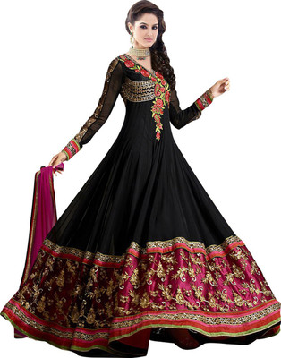 

Javuli Georgette Embroidered Salwar Suit Dupatta Material(Un-stitched), Black