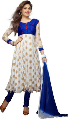

V And V Shop Cotton Embroidered Semi-stitched Salwar Suit Dupatta Material, Blue