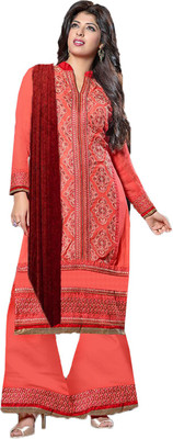 

V And V Shop Georgette Embroidered Semi-stitched Salwar Suit Dupatta Material, Orange
