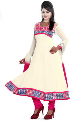 

Lunawat Synthetics Georgette Embroidered Salwar Suit Dupatta Material(Un-stitched), Cream