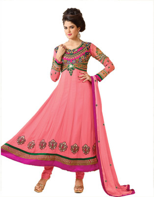 

Indian Wear Online Georgette Embroidered Semi-stitched Salwar Suit Dupatta Material, Pink