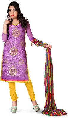

Khushali Chanderi Embroidered Salwar Suit Dupatta Material(Un-stitched), Purple;yellow