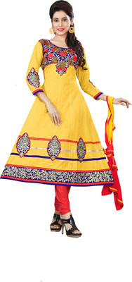 

Khushali Cotton Self Design, Embroidered Dress/Top Material(Un-stitched), Red;yellow