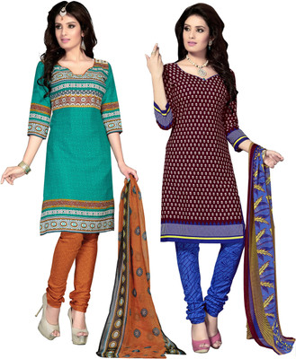 

Jiya Cotton Self Design, Printed Salwar Suit Dupatta Material(Un-stitched), Green;maroon;white