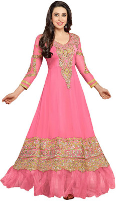 

Party Wear Dresses Georgette Embroidered Semi-stitched Salwar Suit Dupatta Material, Pink