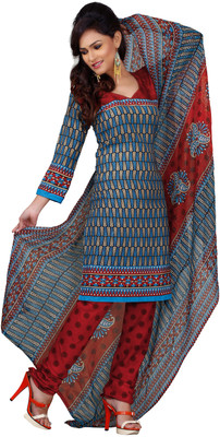 

Jaipur Kurti Crepe Printed Dress/Top Material(Un-stitched), Black;blue and red
