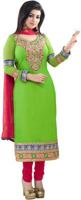 

Khushali Georgette Embroidered Salwar Suit Dupatta Material(Un-stitched), Green;pink