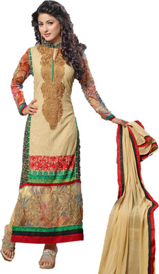

Indian Wear Online Georgette Embroidered Semi-stitched Salwar Suit Dupatta Material, Beige