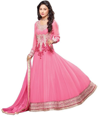 

Krishna Tex Satin Embroidered Salwar Suit Dupatta Material(Un-stitched), Pink