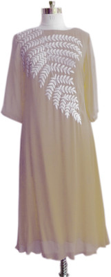 

Vandv Shop Georgette Embroidered Kurti Fabric(Un-stitched), Brown
