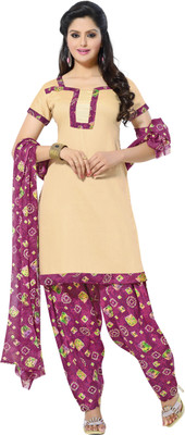 

Kanheyas Cotton Printed Salwar Suit Dupatta Material(Un-stitched), Beige;pink