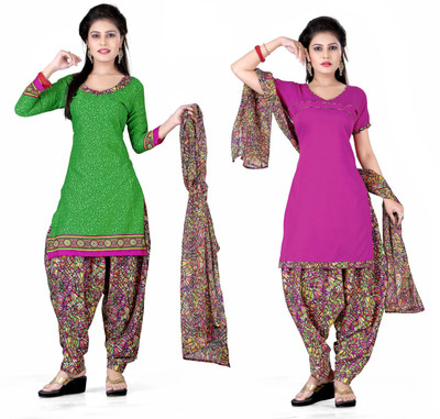 

Women Latest Fancy Designer Salwar Suit Crepe Solid, Printed Salwar Suit Dupatta Material(Un-stitched), Multicolor