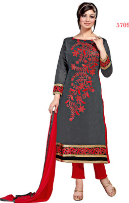 

BanoRani Chanderi Embroidered Salwar Suit Dupatta Material(Un-stitched), Grey