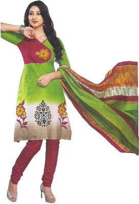 

Party Wear Dresses Cotton Printed Semi-stitched Salwar Suit Dupatta Material, Green