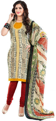 Javuli Cotton Printed Dress/Top Material(Un-stitched), Gold;red