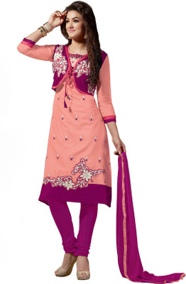 

Jiya Chanderi Self Design, Embroidered Salwar Suit Dupatta Material(Un-stitched), Pink