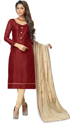 

Khushali Chanderi Self Design Salwar Suit Dupatta Material(Un-stitched), Beige;maroon