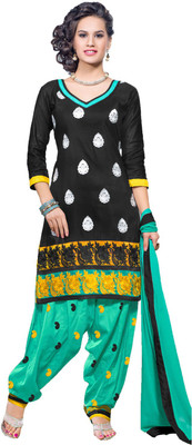 

Indian Wear Online Georgette Embroidered Semi-stitched Salwar Suit Dupatta Material, Black
