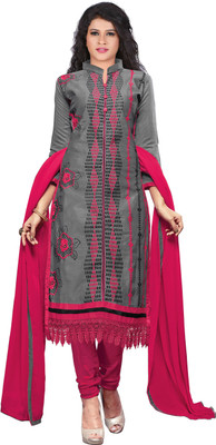 

Khushali Chanderi Self Design, Embroidered Salwar Suit Dupatta Material(Un-stitched), Grey;pink