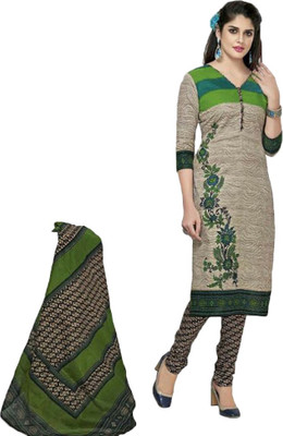 

Party Wear Dresses Cotton Printed Semi-stitched Salwar Suit Dupatta Material, Green