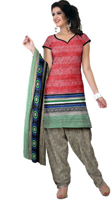 

Lizafab Cotton Printed Salwar Suit Dupatta Material(Un-stitched), Red:grey