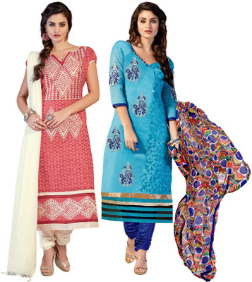 

Khushali Chanderi Self Design, Embroidered Salwar Suit Dupatta Material(Un-stitched), Light blue;pink