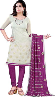 Shreeji Fashion Jacquard Embroidered Salwar Suit Dupatta Material(Un-stitched), White