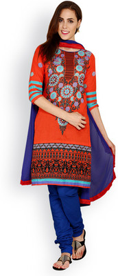 

EthnicQueen Cotton Floral Print, Solid Salwar Suit Dupatta Material(Un-stitched), Red