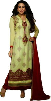 

Indian Wear Online Georgette Embroidered Semi-stitched Salwar Suit Dupatta Material, Green