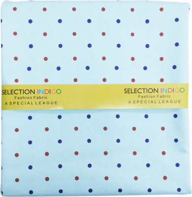 

Selection Indigo Cotton Polyester Blend Printed Shirt Fabric(Un-stitched), Polka blue