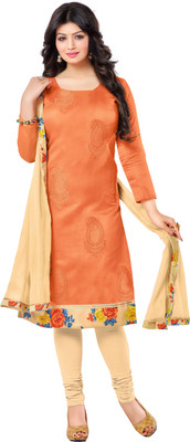

Khushali Chanderi Self Design, Embroidered Salwar Suit Dupatta Material(Un-stitched), Beige;orange