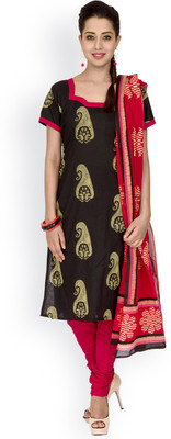 

EthnicQueen Cotton Floral Print, Solid Salwar Suit Dupatta Material(Un-stitched), Black