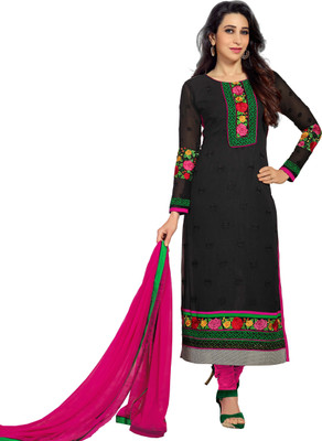 

Khushali Georgette Self Design, Embroidered Salwar Suit Dupatta Material(Un-stitched), Black