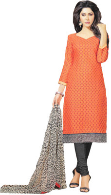 

Banjara India Chanderi Printed Semi-stitched Salwar Suit Dupatta Material, Red